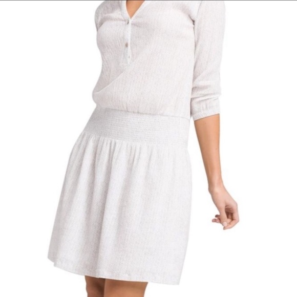 PrAna Sugar Pine 100% Organic Cotton White & Tan Leaf Print Dress - Size Medium - Picture 1 of 11